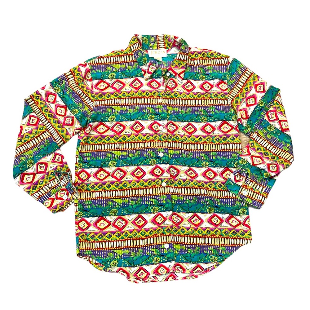 Vintage Jordan Button Down Silky Colorful Southwestern Long Sleeve Size Small